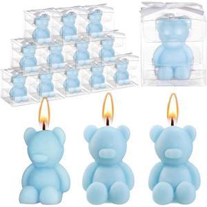 Hoolerry 30 Pcs Baby Shower Favors Mini Bear Candles Party Favors with Boxes Handmade Bear Shaped Candles Bulk for Baby Shower Boys Girls Wedding Gender Reveal Party Guest (Light Blue)