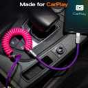 chubbycable Curly Chubby 120W Coiled USB C Cable Retractable Fast Charging Cable for Car Charger Cord Compatible with iPhone 17-15 Series, Light Green+Purple, USB-A to Type-C, 2.29FT-3.6FT