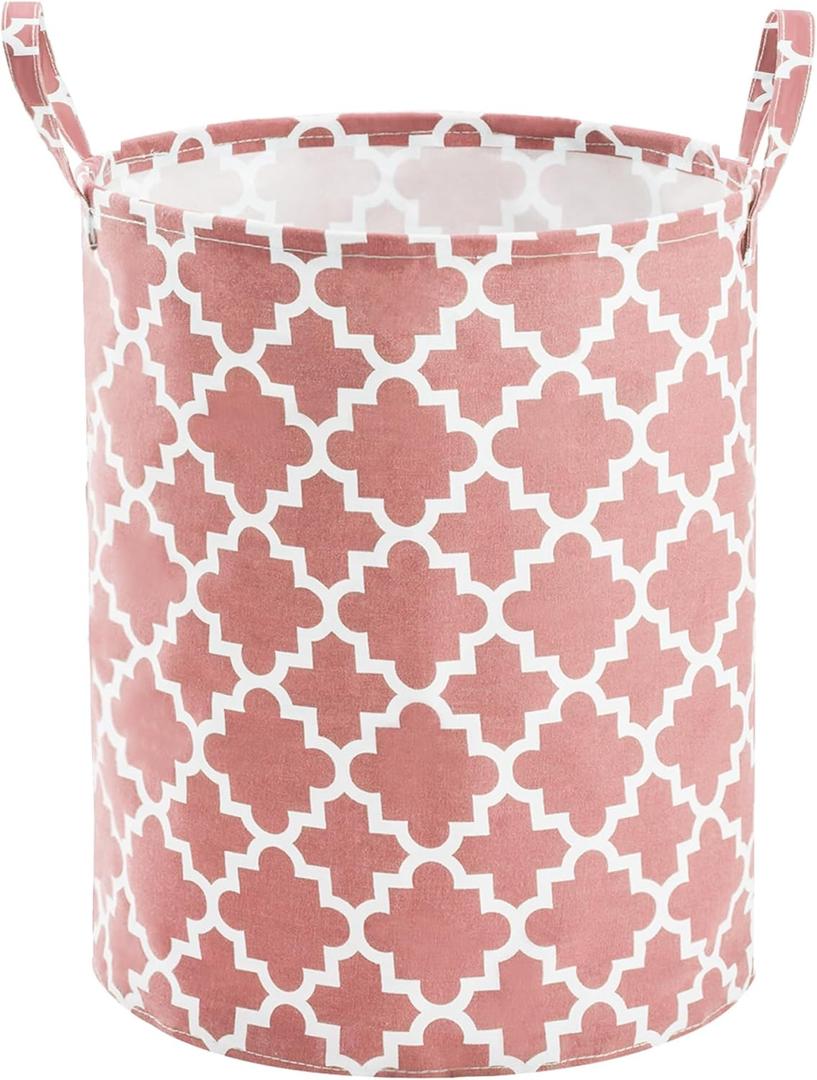 TECHMILLY 63L Large Laundry Basket with Long Handles, Collapsible Kids Laundry Hamper, Toy Storage Basket for Nursery, Bedroom Decor for Baby Girls and Boys (Pink Lattice) (1 Pack)