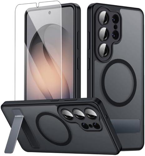 Magnetic for Samsung Galaxy S26 Ultra Case with Stand and Screen Protector & Camera Protector,Galaxy S 26 Ultra Case Compatible with MagSafe,Matte Translucent Shockproof Slimi Phone Case -Black