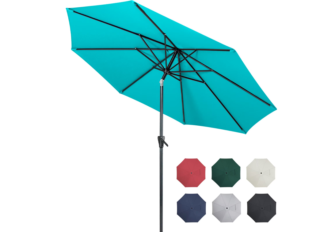 Tempera 10 ft Patio Market Outdoor Table Umbrella with Push Button Tilt and Crank Lift, Sturdy Pole & Fade Resistant Canopy, Easy to Set - Turquoise