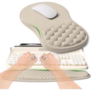 2-in-1 Ergonomic Set, Wave Rise Keyboard Wrist Rest and Massage Bulge Slope Mouse Pad Wrist Support, Cushion Memory Foam Integrated to Relieve Wrist Pain, Apricot