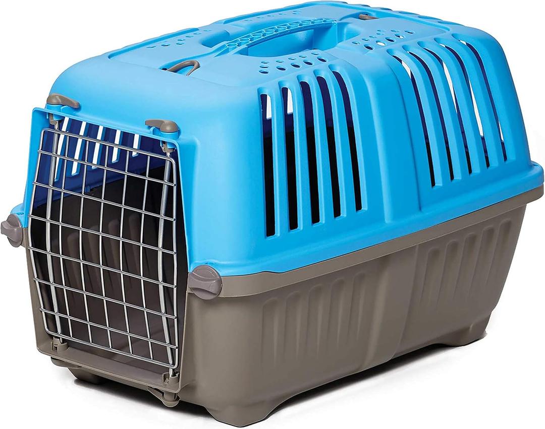 MidWest Homes for Pets Spree Travel Carrier Hard-Sided Dog & Cat Carrier, Small Pet Travel Crate with Handle, Ventilated Design, Easy Assembly, 19-Inch, Blue
