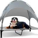 Heeyoo Elevated Dog Bed with Canopy, Portable Dog Cot with Removable Shade Tent, Outdoor Raised Pet Cot Cooling Bed for Dogs (58"L x 36"W x 9.5"H, Grey)