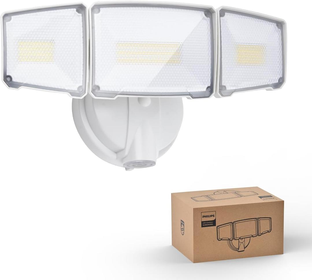 Philips 72W 7400LM LED Flood Lights Outdoor, Dusk to Dawn Aluminum Security Lights, 3 Adjustable Heads, Wall Mount, 5000K Daylight, Waterproof for Yard, Garage