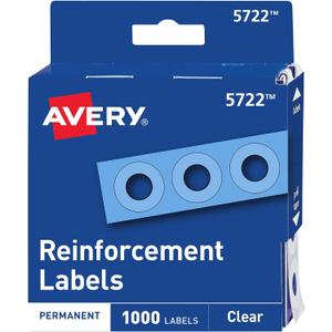 Avery Self-Adhesive Hole Reinforcement Stickers, 1/4" Diameter Hole Punch Reinforcement Labels, Clear, Non-Printable, 1,000 Labels Total (5722) (Size: Pack of 1000)