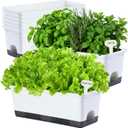Oliz Window Box Planter 8 Pcs, 17 Inches Rectangle Flower Pots with Drainage Holes & Trays, Vegetable Planters for Windowsill Patio Garden Balcony Home Indoor Outdoor (White, 16 * 7 * 6 inch)