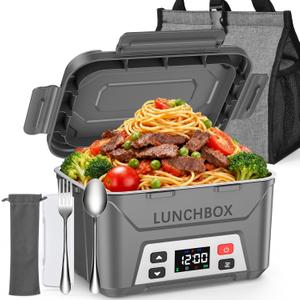 EAST OAK Heated Lunch Box for Men, Electric Lunch Box for Adults, 5.5 Cups Cordless Portable Food Warmer, Rechargeable Self Heating Food Heater with Memory Function, Automatic Keep Warm(Grey) (Large, Gray)