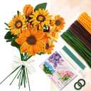400 Pcs Golden Pipe Cleaners Craft for Flowers, 3 Colored Pipe Cleaner Flower Kit, Pastel Chenille Stems for Handmade Bouquet Wrapping Party Decorations with Floral Wire, Ribbons, Tape