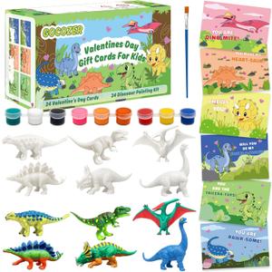 24 Pack Valentine's Day Cards for Kids with Dinosaur Painting Kit for School Classroom Valentine's Gift Exchange, Kids Valentines Exchange Gifts ideas Preschool Valentine Gifts favors