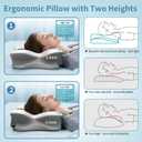 Cervical Neck Pillow for Pain Relief - Ergonomic Side Sleeper Pillow Cooling Memory Foam Pillows for Sleeping, Contour Pillow Orthopedic Bed Pillow for Back Stomach Sleepers(White & Grey)