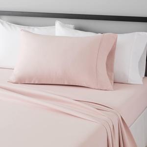 Amazon Basics Ultra-Soft, Breathable, Wrinkle Free Brushed Microfiber 3-Piece Bed Sheet Set with 14-Inch Deep Pockets, Twin XL, Blush Pink, Solid