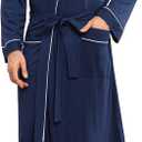 Mens Lightweight Robe Cotton Blend Kimono Bathrobe with Pockets, Soft Breathable Absorbent Loungewear for Home (XXL)