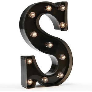 Light Up Black Alphabet Marquee Letters Sign LED Marquee Number Lights Sign for Night Light Home Bar Christmas Lamp Birthday Party Wedding Decoration S (5.31x1.77x8.66 inches)