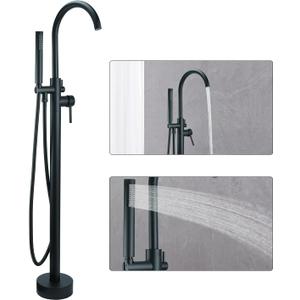 Free Standing Tub Faucet, Floor Mount Freestanding Tub Faucets, Brass Stand Alone Tub Filler, High Flow Bathtub Shower Mixer Tap, Matte Black