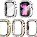 Goton 4-Pack Bling Case for Apple Watch Series 11/10 Screen Protector Case 42mm, Women Glitter Diamond Rhinestone Protector for iWatch Cover Accessories 42 mm (Silver+Gold+Rose Gold+Pink( Glass))