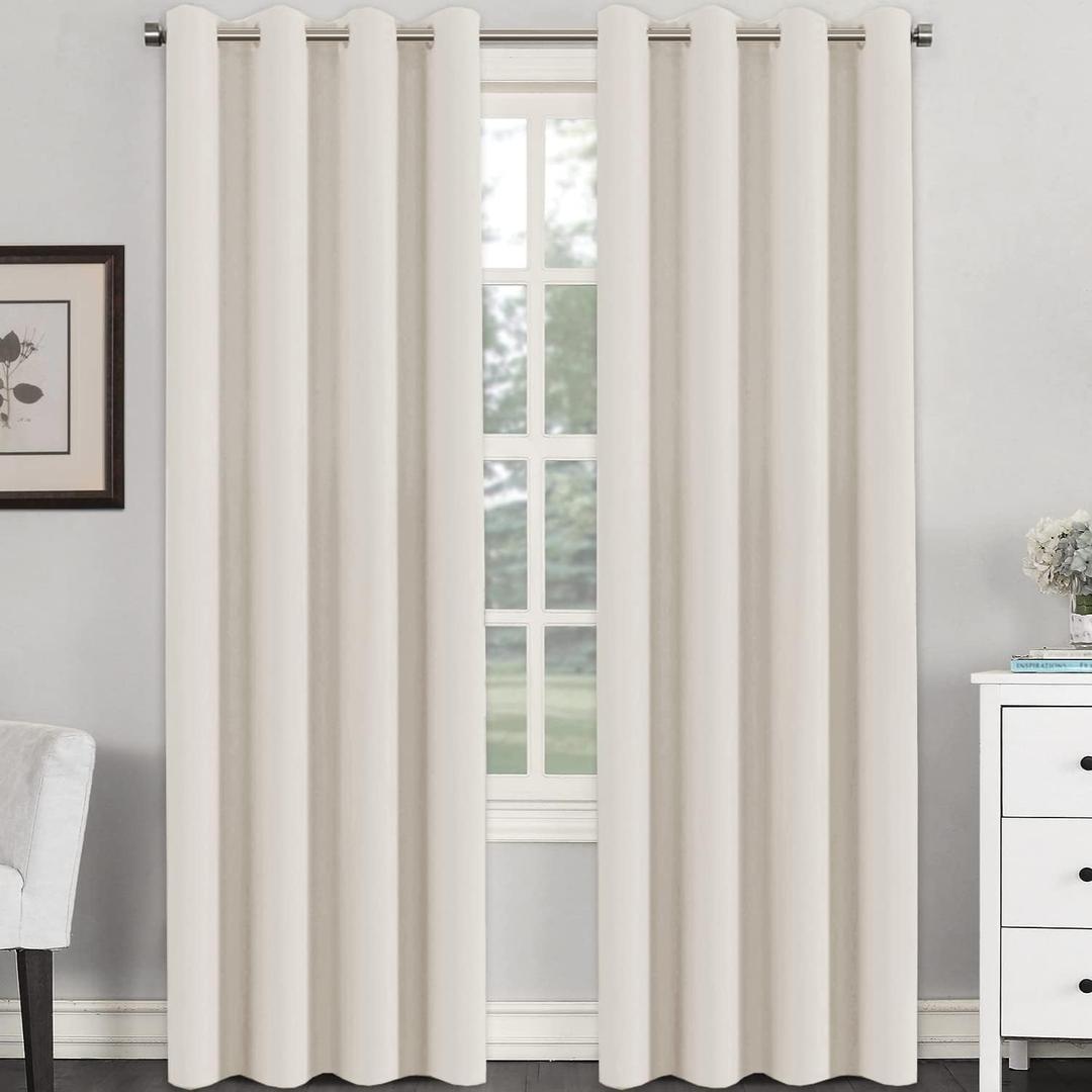H.VERSAILTEX Room Darkening Curtains for Bedroom Thermal Insulated Living Room Curtains 94 Inch Long Grommet Privacy Protection Window Curtain Panels/Drapes for Nursery, 2 Panels, Ivory