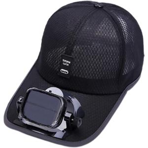 Mens Baseball Cap with Solar Fan, Summer UV Protection Wide Brim Sun Hat Mesh Beach Hats, Solar Powered/USB Charging (One Size, Black)