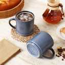 MONITO 16Oz Coffee Mugs Set of 6, Rustic Ceramic Coffee Cups Set with Large Handle, Vintage Striped Stoneware Coffee Mugs for Latte, Cocoa, Tea, Milk, Microwave & Dishwasher Safe, Deep Blue