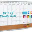 Calendar Whiteboard for Wall,24" x 18" White Board Calendar Dry Erase with Silver Aluminum Frame,Double Side Wall Hanging Board for Office,Home,Kitchen