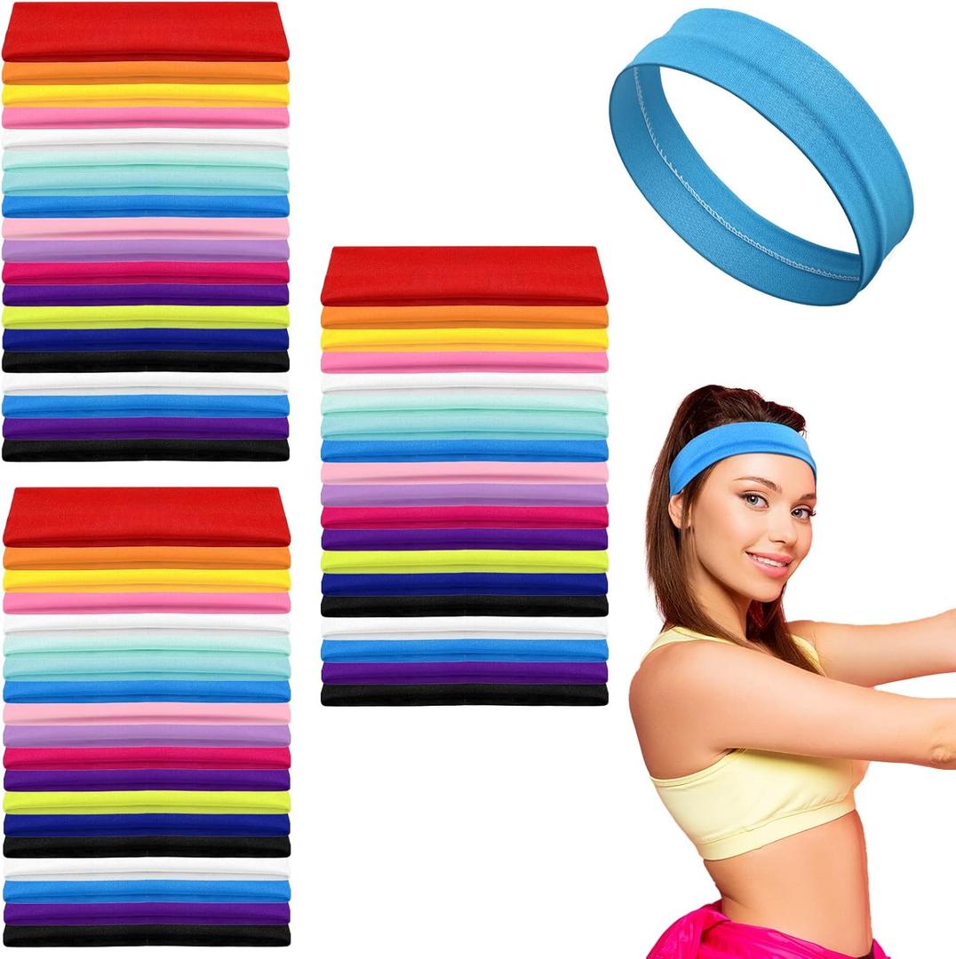 60 Pcs Mixed Colors Yoga Sports Headbands for Women Stretchy Soft Elastic Headbands Head Bands Non Slip Hair Wraps Sweatband for Girls Pilates Running Gym Workout, 16 Colors (One Size) 60 Pcs Mixed Colors Yoga Sports Headbands for Women Stretchy Soft Elastic Headbands Head Bands Non Slip Hair Wraps Sweatband for Girls Pilates Running Gym Workout, 16 Colors (One Size)