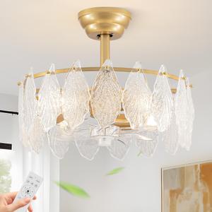akiuzna 20-Inch Gold Crystal Fandelier Ceiling Fan with Light and Remote, Mid-Century Modern Caged Chandelier Fan, 6-Speed Reversible Motor for Bedroom, Nursery, Living Room, gold2