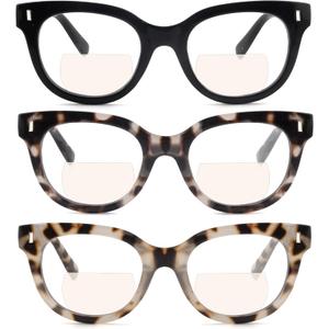 3 Pack Bifocal Reading Glasses for Women Men Classic Clear Top Bi-focal Readers Full Lenses Dual Focal Eyeglasses Black+shallow Tortoiseshell+deep Tortoiseshell, 3.0 x