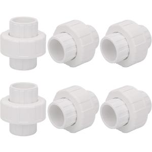 6Pcs 3/4" PVC Union Coupling Pipe Fitting (Socket x Socket) 3/4Inch PVC Slip Union PVC Adapter Coupling Schedule 40, EPDM O-Ring, White