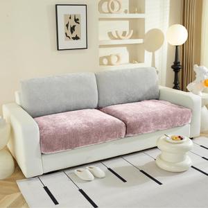 Large Backrest Cushion Covers Super Stretch for 2 Couch Back Cushions, Featuring Chenille Yarn (Softer Version, 2PC, Pink)