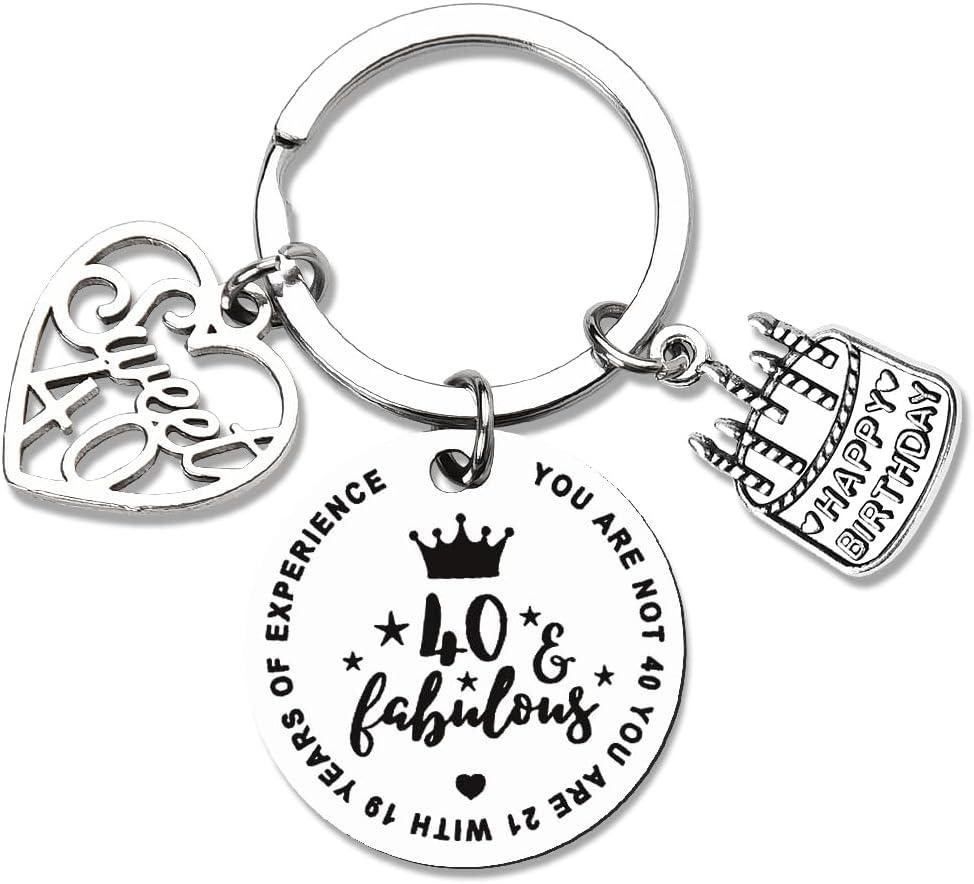 40th Birthday Gifts for Women Men Keychain Daughter Son Birthday Gift for Husband Wife 40 Year Old Birthday Gifts for Sister Brother 40 Yr Old Birthday Gifts for Best Friend Happy Birthday Key Chains (Silver, S)