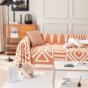 HANDONTIME Orange Sofa Covers for Loveseat, 3 Cushion Couch, Boho Style, Soft Chenille, Dog-Friendly, Thick Washable, 91" X134"