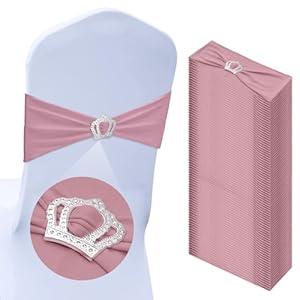 Cinnvoice 150 Pcs Spandex Chair Sashes Stretch Chair Covers with Crown Buckle Elastic Chair Bows Ties with Buckle Slider for Wedding Banquet Party Event Decoration (Dusty Pink) 