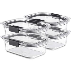 Rubbermaid Brilliance Glass Food Storage Containers, 3.2 Cup, Set of 4, BPAFree, LeakProof, Clear