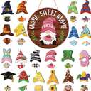 Wenqik 41 Pcs Interchangeable Sweet Gnome Signs Holiday Wooden Seasonal Gnome Decor Detachable Magnet Hat and Hand Welcome Sign for Home Decoration(Farmhouse,Dark Brown)