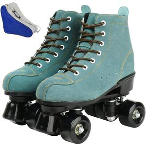 Roller Skates for Women and Men Cowhide High-Top Shoes Classic Double-Row Roller Skate Four-Wheel Roller Skates for Men Girls Unisex Christmas (43 - 10.44in - Women's 9.5 / Men's 8, Green with black wheels)
