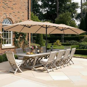 SUPERJARE 15FT Outdoor Umbrella for Patio, Double sided Pool Umbrellas with Fade Resistant Canopy, Large Table Umbrella for Deck, Market, Backyard - Beige(No Base)