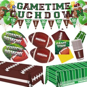 Football Party Supplies Kit Serve 24,Football Dinner Plates, Dessert Plates, Napkins, Cups,Banner,Balloon andTablecloth for Football Birthday Party Football Game Day Tailgate Party Decorations