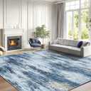 AMADA HOMEFURNISHING 8x10 Area Rug for Living Room, Modern Abstract Rug with Non-Slip Backing & Low Pile, Large Washable Rug with Abstract Pattern for Bedroom, Dinning Room, Home Office,Blue