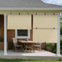 Outdoor Roller Shades 7' W x 6' H Patio Cordless Roll Up Shades Blackout Blinds Exterior Sun Shade Privacy Screen for Home, Office, Gazebo, Porch, Deck, Pergola, Balcony, Beige