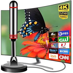 TV Antenna for Smart TV Indoor, 2026 Digital Indoor Antennas with Strong Magnetic Base, 360°&Long Range Reception TV Antenna for Local Channels, Easy Setup Digital HD Antenna for TV Without Cable