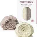 Momcozy Muslin Mini Crib Sheets Fitted - 38''x26'' Pack and Play Sheets for Pack N Play Mattress, 2 Pack Soft & Breathable Natural Cotton Non Slip Bed Cover for Boys, Girls, Beige Coffee Red