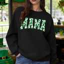 St Patricks Day Sweatshirt Women Lucky Shamrock Shirt Embroidered Striped Holiday Long Sleeve Pullover Tops (Black)