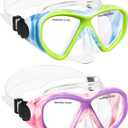 Kids Swim Goggles Snorkel Diving Mask for Boys Girls Ages 5-15, Two-Color Anti-Fog Swimming Goggles with Nose Cover (2PCS Blue Yellow&Pink Purple)