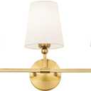 Bathroom Light Fixtures, Brushed Gold Vanity Lights with Flared White Fabric Shade, 3 Light Wall Sconce, Modern Sconces Wall Lighting for Hallway Bedroom, VL837-BG-3
