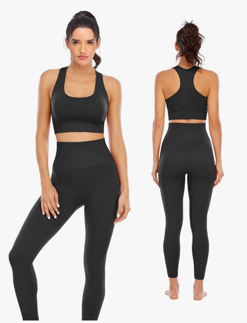 Workout Sets for Women 2 Piece High Waisted Seamless Leggings with Padded Stretchy Sports Bra Sets Gym Clothes, L