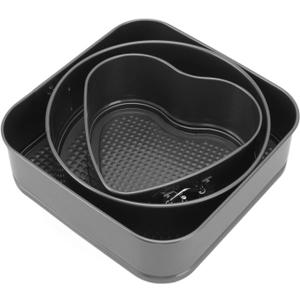 ZJchao Baking Pans Set, Cheesecake Pan 3Pcs Cake Pan Set, Carbon Steel Baking Pan, Round Heart Square Shape Bakeware Set Heart Shaped Cake Pans with Springform Buckle for Cheesecake, (22/24/26)