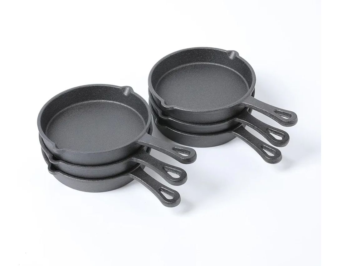 Cast Iron Mini Skillet, Round Pan, Mini Server, DIA 5.3inch, 6 Pcs, Black