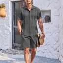 COOFANDY Men's 2 Piece Short Set Cuban Guayabera Shirts Short Sleeve Casual Beach Outfits Set (M)