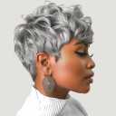 Gray Wig for Black People Pixie Cut Wig with Bangs Short Pixie, Curly Wig for Black Women, Fluffy Pixie Curly Wig for Women Natural Wavy Short Gray Pixie Cut (Grey)