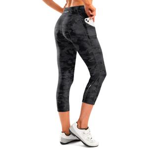 Women's 4D Padded Bike Pants High Waist Cycling Shorts Bicycle Capris 3/4 Biking Tights with Zipper Pockets (Camoblack)